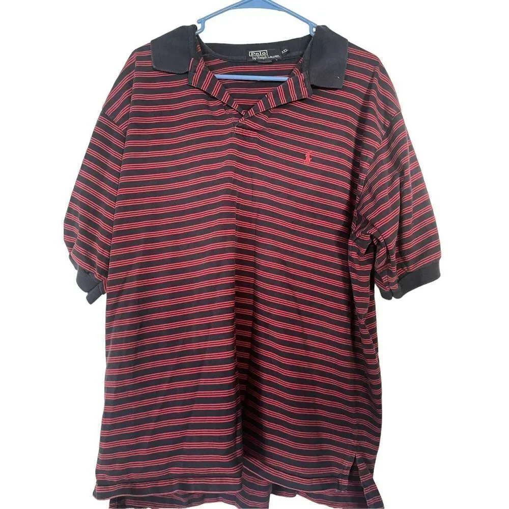 Polo Ralph Lauren Mens Black & Red Collared Short Sleeve Polo Shirt Size XXL